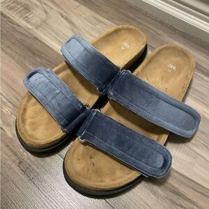 Zara Blue Suede Double-Strap Slide Sandals Women’s Size EU39 or US8.5